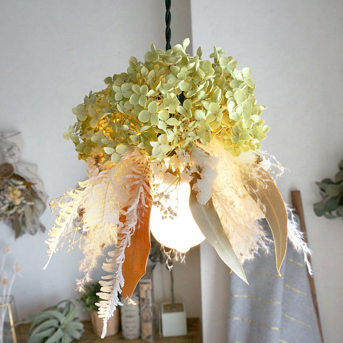 ドライフラワー照明・1灯式ペンダントライト（約25cm）】アナベル  