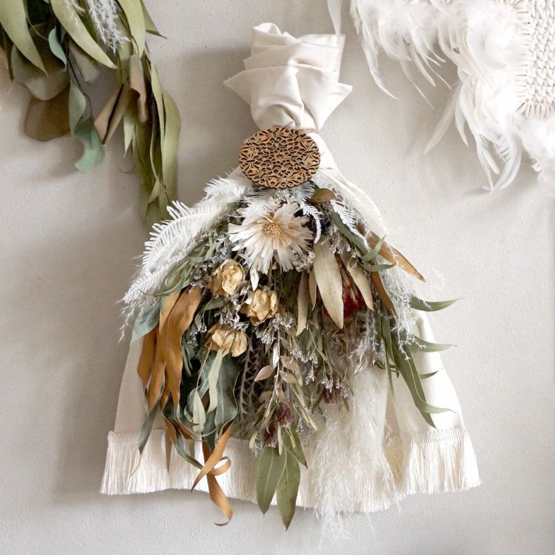 ドライフラワー スワッグ ロゼッタ ブーケ インテリア ホワイト